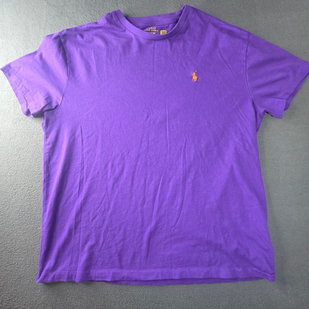 Polo Ralph Lauren Mens Classic Fit Purple Short Sleeve T-Shirt Orange Pony Large